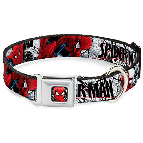 Dog Collar Seatbelt Buckle Spider Man Action Poses Comic Scenes White Black Red 18 to 32 Inches 1.5 Inch Wide von Buckle-Down