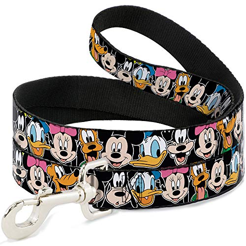 Dog Leash Classic Disney Character Faces Black 6 Feet Long 1.0 Inch Wide von Buckle-Down