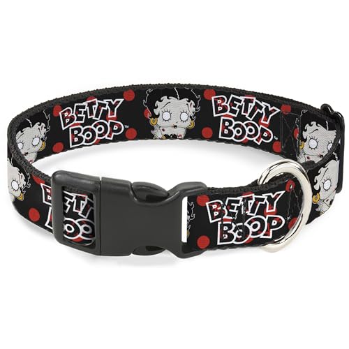 Fleischer Studios Inc. Haustier-Halsband, Kunststoffschnalle, Betty Boop Zombie Betty und Text gepunktet, Schwarz, Rot, Weiß, 24,5 bis 37,8 cm, 1,3 cm breit von Buckle-Down