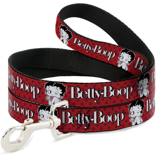 Fleischer Studios Inc. Haustier-Leine, Hundeleine, Betty Boop Winking Kiss Pose und Text Rot Schwarz Weiß, 1,2 m lang, 2,5 cm breit von Buckle-Down