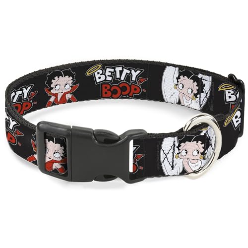 Fleischer Studios Inc. Haustierhalsband, Hundehalsband, Kunststoffschnalle, Betty Boop Engel und Teufelspossen mit Text, Schwarz, Weiß, Rot, 24,6 bis 33 cm, 2,5 cm breit von Buckle-Down