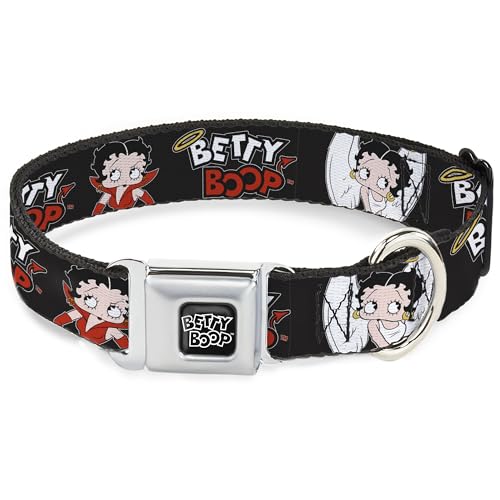 Fleischer Studios Inc. Haustierhalsband, Hundehalsband, Metall-Sicherheitsgurtschnalle, Betty Boop Engel und Teufelsposse mit Text Schwarz Weiß Rot, 28,9 cm bis 41,5 cm 2,5 cm breit von Buckle-Down