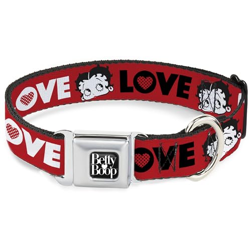 Fleischer Studios Inc. Haustierhalsband, Hundehalsband, Metall-Sicherheitsgurtschnalle, Betty Boop Gesicht und Liebetext, Rot, Schwarz, Weiß, 40,6 bis 58,9 cm, 3,8 cm breit von Buckle-Down