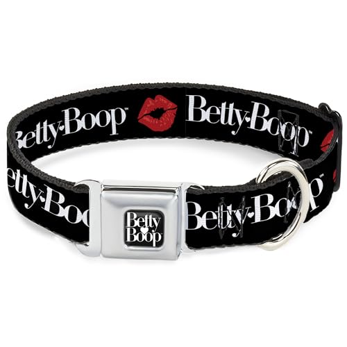 Fleischer Studios Inc. Haustierhalsband, Hundehalsband, Metall-Sicherheitsgurtschnalle, Betty Boop Text und Kuss, Schwarz/Weiß/Rot, 24,1 cm bis 33 cm, 2,5 cm breit von Buckle-Down