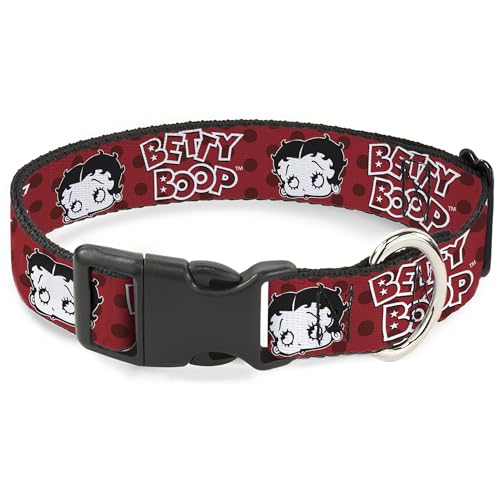 Fleischer Studios Inc. Hundehalsband, Kunststoffschnalle, Betty Boop Gesicht und Text, gepunktet, Rot, Schwarz/Weiß, 24,9 bis 33 cm, 2,5 cm breit von Buckle-Down