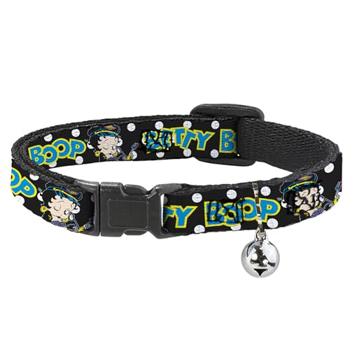 Fleischer Studios Inc. Katzenhalsband, Breakaway-Halsband mit Glöckchen, Betty Boop Biker Betty Winking Text Dot Schwarz Weiß Blau, 21,6 cm bis 30,5 cm, 1,3 cm breit von Buckle-Down