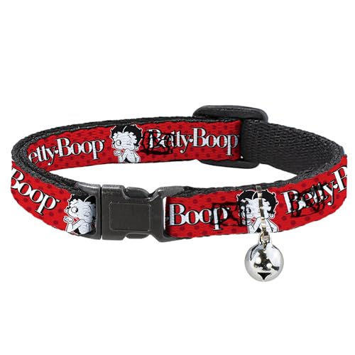 Fleischer Studios Inc. Katzenhalsband, Breakaway-Halsband mit Glöckchen, Betty Boop Winking Kiss Pose und Text, Rot, Schwarz/Weiß, 21,6 bis 30,5 cm, 1,3 cm breit von Buckle-Down