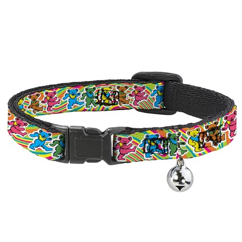 Grateful Dead Katzenhalsband mit Glöckchen, leicht verstellbar, tanzende Bären, Wirbel, mehrfarbig, 21,6 bis 30,5 cm, 1,3 cm breit von Buckle-Down