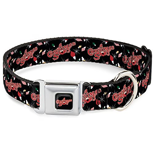 Holiday Movies Hundehalsband, Metall-Sicherheitsgurt-Schnalle, Logo mit Weihnachtsgeschichtentitel und Lichtern, Schwarz / Rot, 38,1 cm bis 61 cm, 2,5 cm breit von Buckle-Down