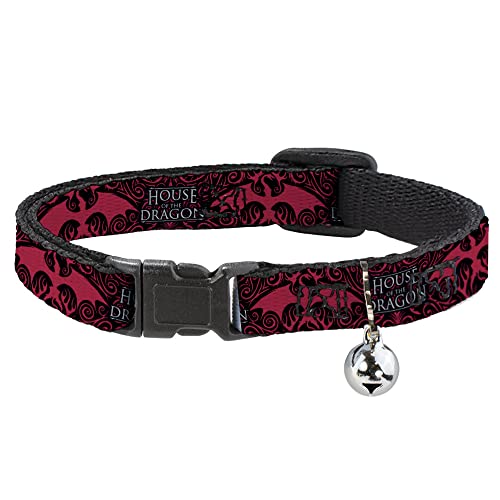 House of The Dragon Katzenhalsband, Breakaway-Halsband mit Glocke, Haus des Drachen mit Drachen-Symbol in Schwarz Rot Weiß, 21,6 bis 30,5 cm, 1,3 cm breit von Buckle-Down