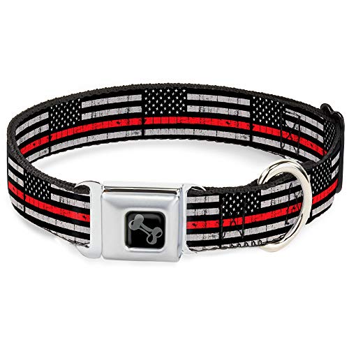 Buckle-Down Hundehalsband, Sicherheitsgurt-Schnalle, dünn, rote Linie, Flagge, verwittert, Schwarz, Grau, Rot, 28,9 bis 43,2 cm, 2,5 cm breit Buckle-Down Hundehalsband, Sicherheitsgurt-Schnalle, dünn, rote Linie, Flagge, verwittert, Schwarz, Grau, Rot, 28,9 bis 43,2 cm, 2,5 cm breit von Buckle-Down