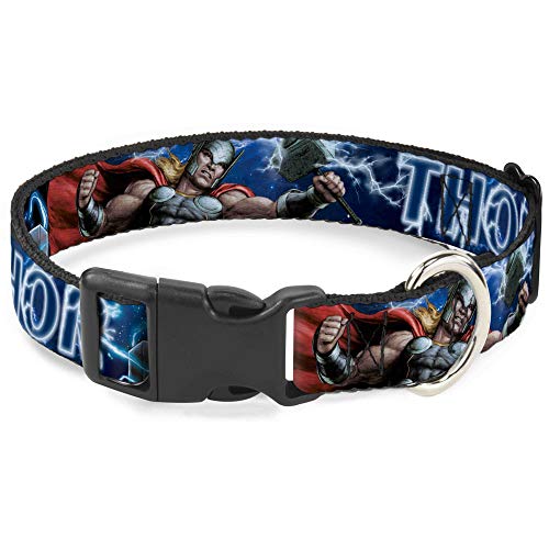 Hundehalsband, Kunststoff, Avengers, Thor, Hammer, Action-Pose, Galaxie, Blues, Weiß, 33 bis 45,7 cm breit von Buckle-Down