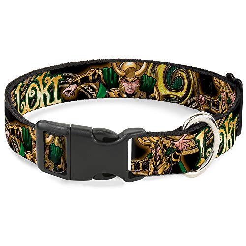 Hundehalsband, Kunststoff, mit Clip, Loki-Posen, Schwarz, Gold, Grün, 15,2 bis 22,9 cm, 1,3 cm breit von Buckle-Down