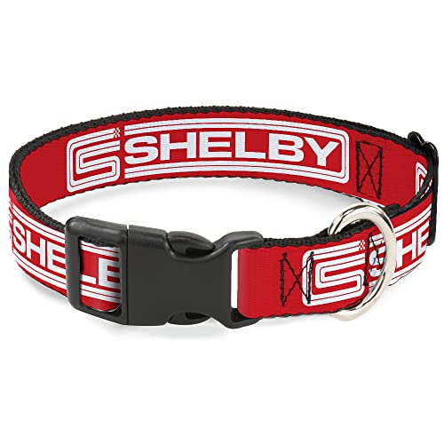 Hundehalsband, Kunststoffclip, Carroll Shelby CS Shelby Racing-Logo, Block, Rot / Weiß, 21,6 cm bis 30,5 cm, 1,3 cm breit von Buckle-Down