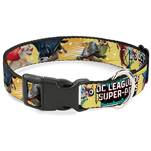 Hundehalsband, Kunststoffclip, DC League of Super Pets, Superhelden, Haustier-Posen, Collage, Gelb, 24,1 cm bis 33 cm, 2,5 cm breit von Buckle-Down