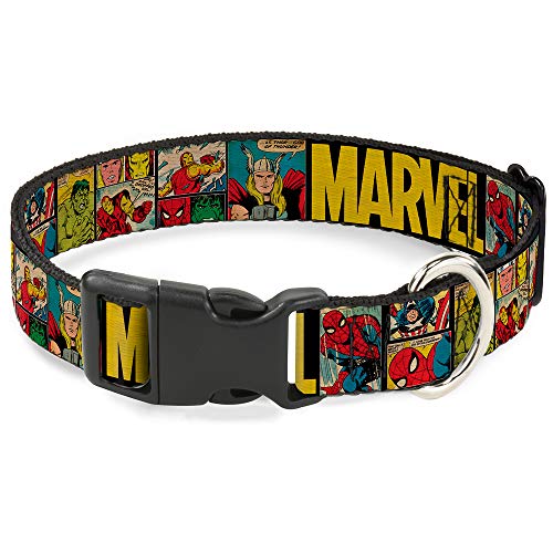 Hundehalsband, Kunststoffclip, Marvel Retro Comic Paneele, 15,2 bis 22,9 cm, Schwarz/Gelb von Buckle-Down