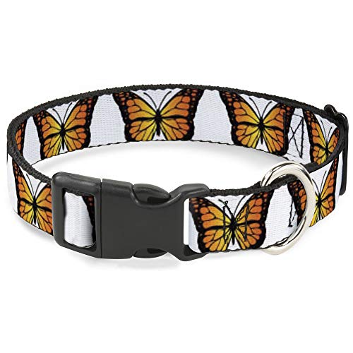 Hundehalsband, Kunststoffclip, Monarch-Schmetterling, Wiederholung, Weiß, 15,2 bis 22,9 cm, 1,3 cm breit von Buckle-Down