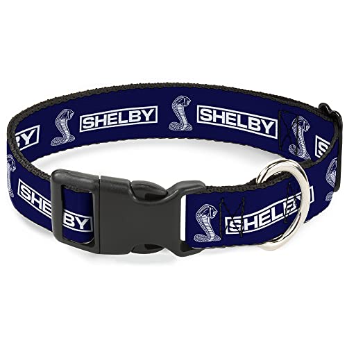 Hundehalsband, Kunststoffclip, Shelby-Box-Logo und Superschlange, Kobra, Blau / Weiß, 24,1 cm bis 33 cm, 2,5 cm breit von Buckle-Down