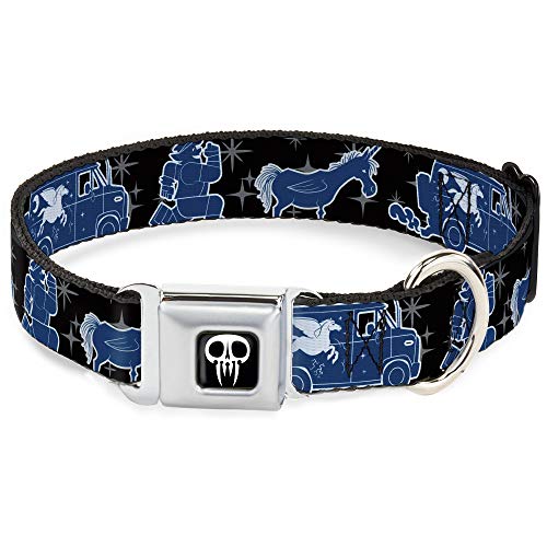 Hundehalsband, Sicherheitsgurt-Schnalle, Gerste, Einhorn, Meerschweinchen, Sterne, Schwarz, Grau, Blau, 22,9 bis 38,1 cm, 2,5 cm breit von Buckle-Down