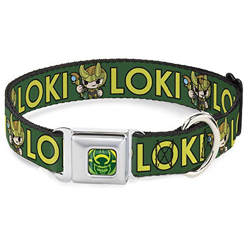 Hundehalsband, Sicherheitsgurtschnalle, Kawaii Loki, stehend, Text: 28,9 bis 43,2 cm breit, Grün/Gelb von Buckle-Down