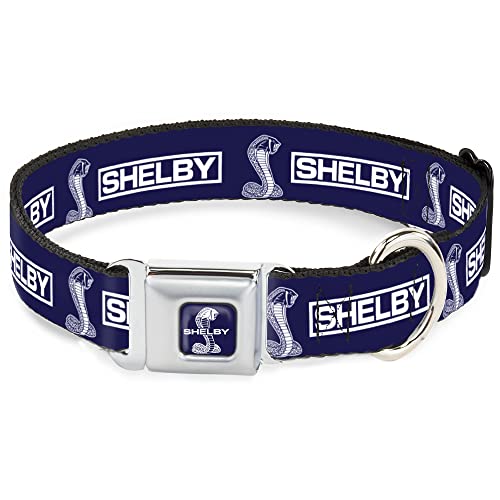 Hundehalsband, Sicherheitsgurtschnalle, Shelby Box Logo und Super Snake Cobra Blau Weiß 38,1 cm bis 61,4 cm breit von Buckle-Down