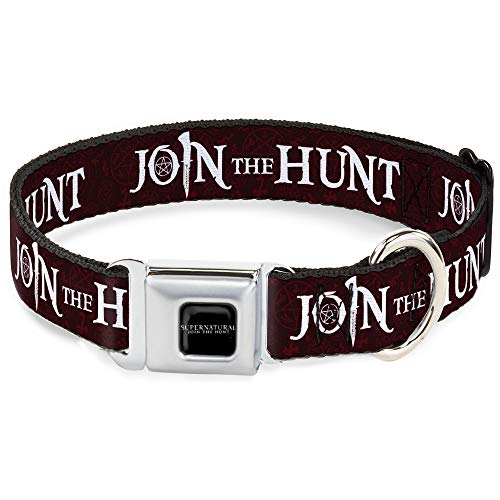 Hundehalsband, Sicherheitsgurtschnalle, Supernatural Join The Hunt Symbole, verstreut, rot, weiß, 27,9 bis 43,2 cm, 2,5 cm breit von Buckle-Down