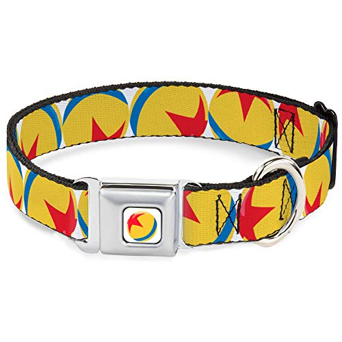 Hundehalsband, mit Schnalle, Motiv: Disney Pixar Luxo Ball Repeat (weiß, gelb, blau, rot, 40,6 bis 58,1 cm breit) von Buckle-Down