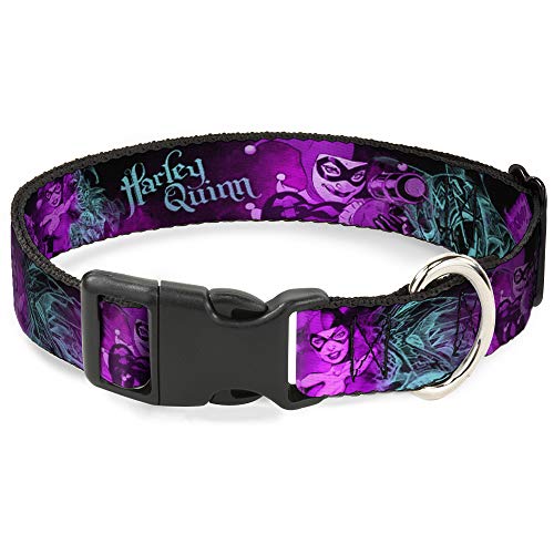 Hundehalsband Kunststoff Clip Harley Quinn Pow Zielposen Joker Schwarz Türkis Fuchsia 28,9 bis 43,2 cm breit PC-WJK047-M von Buckle-Down