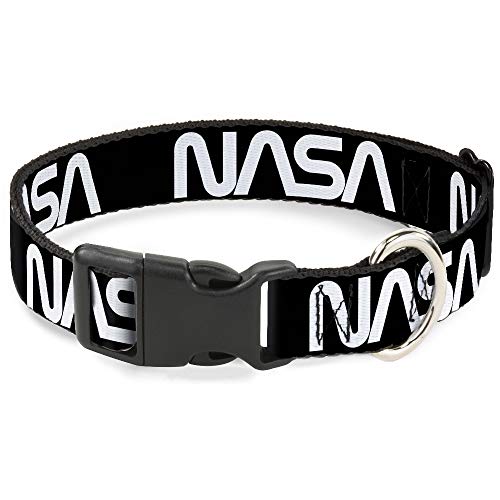 Hundehalsband Kunststoff Clip NASA Text Schwarz Weiß 22,9 bis 38,1 cm 2,5 cm breit von Buckle-Down