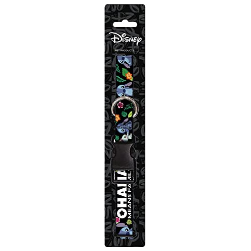 Hundehalsband Kunststoffclip Ohana bedeutet Familienstich Scrump Posen Tropical Flora Schwarz 28,9 bis 43,2 cm 2,5 cm breit von Buckle-Down