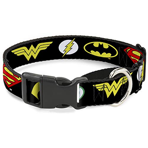 Hundehalsband Martingale Justice League 6 Superhero Logos schwarz 15" bis 26" 1.0" breit von Buckle-Down