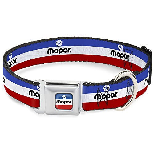 Hundehalsband Sicherheitsgurt Schnalle Mopar Logo Streifen Blau Weiß Rot 27,9 cm bis 41,5 cm 2,5 cm breit von Buckle-Down