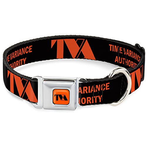 Hundehalsband Sicherheitsgurtschnalle Loki Serie TVA Zeitvarianz Authority Text Schwarz Orange 20 bis 31 Zoll 1,5 Zoll breit von Buckle-Down