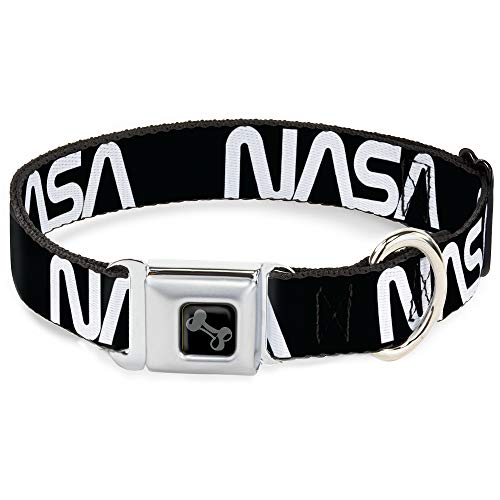 Hundehalsband Sicherheitsgurtschnalle NASA Text schwarz weiß 15 bis 26 Zoll 1,0 Zoll breit von Buckle-Down