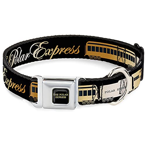 Hundehalsband Sicherheitsgurtschnalle Polar Express Zug Autos Schwarz Gold 16 bis 23 Zoll 1,5 Zoll breit von Buckle-Down