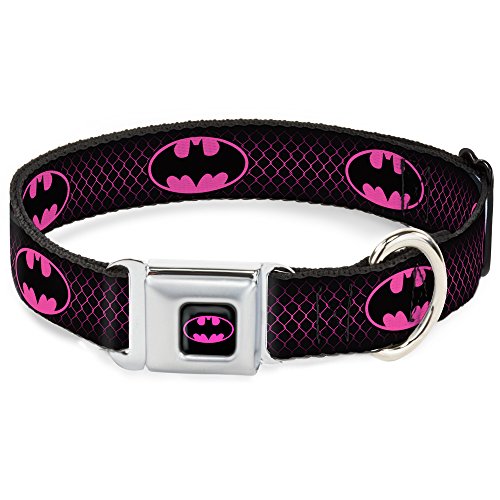 Hundehalsband mit Gürtelschnalle, Batman-Motiv, Kettenglieder, 33-45,7 cm, 3,8 cm breit, Schwarz/Hot Pink Hundehalsband mit Gürtelschnalle, Batman-Motiv, Kettenglieder, 33-45,7 cm, 3,8 cm breit, Schwarz/Hot Pink von Buckle-Down