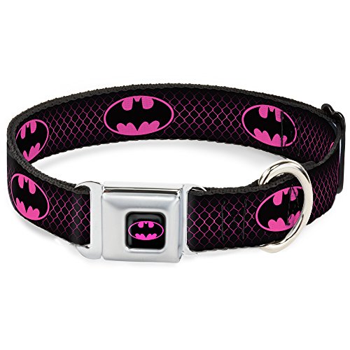 Hundehalsband mit Gürtelschnalle, Batman-Motiv, Kettenglieder, 40,6 bis 58,4 cm, 3,8 cm breit, Schwarz/Hot Pink von Buckle-Down