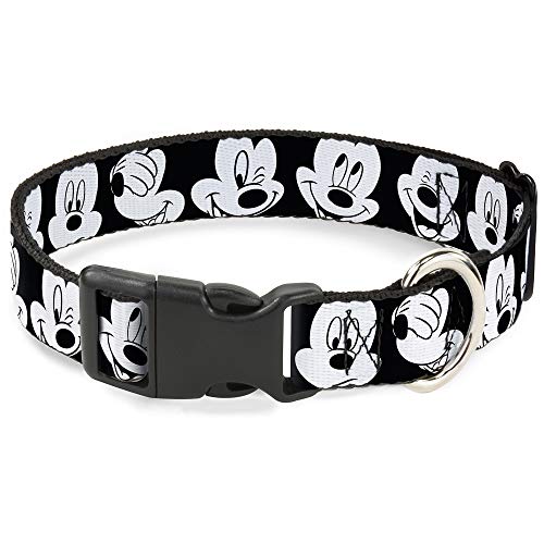 Buckle-Down Plastic Clip Collar - Mickey Mouse Expressions CLOSE-UP Black/White - 1" Wide - Fits 11-17" Neck - Medium von Buckle-Down