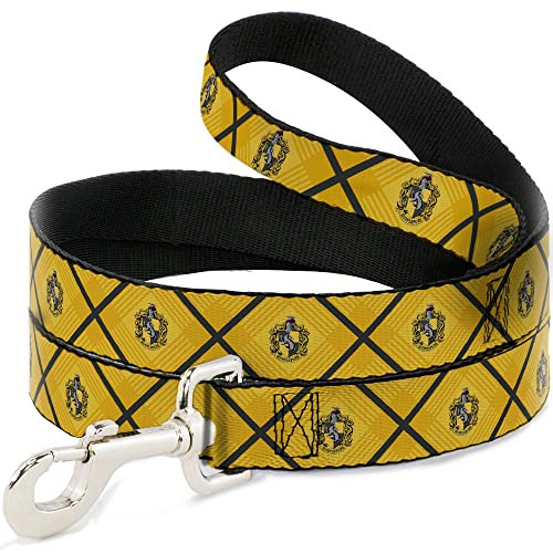 Hundeleine Harry Potter Hufflepuff-Wappen, kariert, Gelb/Grau, 122 cm lang, 1,3 cm breit von Buckle-Down