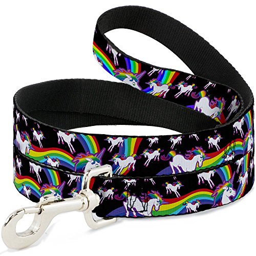 Hundeleine mit Einhörnern, Regenbogenwirbel, Schwarz, 1,8 m lang, 2,5 cm breit von Buckle-Down