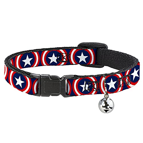 Katzen-Halsband mit Breakaway Captain America Shield Repeat 20,3-30,5 cm breit, Marineblau von Buckle-Down