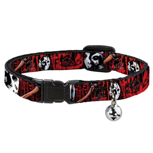 Katzenhalsband Breakaway Friday The 13th Jason Mask4 Axt Blood Splatter Schwarz Rot 20,3 cm bis 30,5 cm breit von Buckle-Down