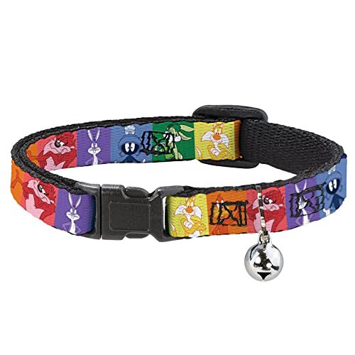 Looney Tunes Katzenhalsband, Breakaway-Halsband mit Glöckchen, Looney Tunes Charakter-Pose, Pride Blocks, mehrfarbig, 21,6 bis 30,5 cm, 1,3 cm breit von Buckle-Down