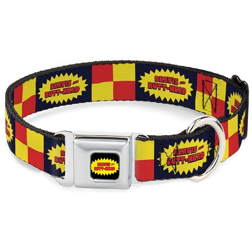 MTV Haustier-Halsband, Metall-Sicherheitsgurtschnalle, Beavis und Butt-Head-Titel-Logo, kariert, Schwarz, Rot, Gelb, 28,9 cm bis 41,5 cm 2,5 cm breit von Buckle-Down