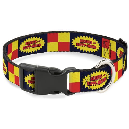 MTV Hundehalsband, Kunststoffschnalle, Beavis und Butt-Head-Titel-Logo, kariert, Schwarz, Rot, Gelb, 24,1 bis 37,8 cm, 1,3 cm breit von Buckle-Down