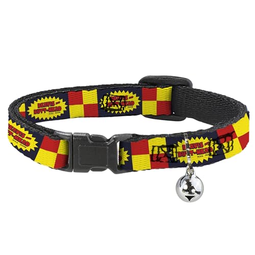 MTV Katzenhalsband, Abreißhalsband mit Glöckchen, Beavis und Butt-Head-Titel-Logo, kariert, Schwarz, Rot, Gelb, 21,6 bis 30,5 cm, 1,3 cm breit von Buckle-Down