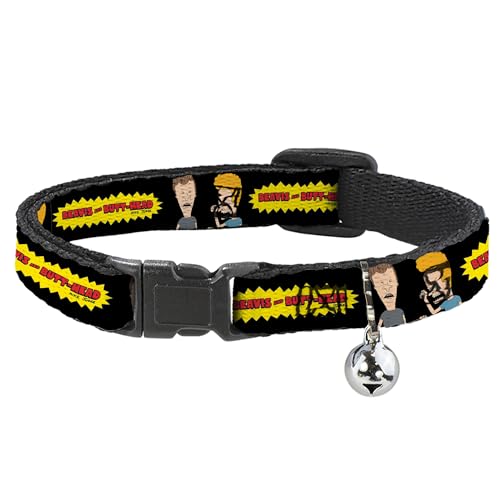 MTV Katzenhalsband für Katzen, Breakaway-Halsband mit Glöckchen, Beavis und Pose, Schwarz, 21,6 bis 30,5 cm, 1,3 cm breit von Buckle-Down