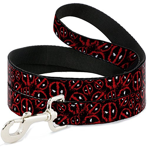 Marvel Comics Hundeleine, Deadpool Splatter Logo, verstreut, Schwarz, Rot, Weiß, 1,8 m lang, 3,8 cm breit von Buckle-Down