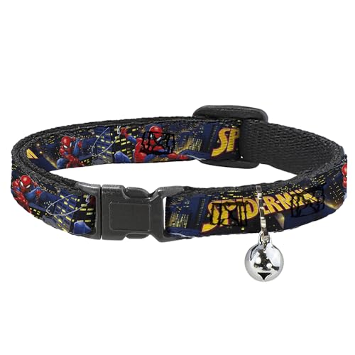 Marvel Comics Katzenhalsband, Breakaway-Halsband mit Glöckchen, Spider-Man-Titel-Logo und Action-Skyline-Posen, 21,6 bis 30,5 cm, 1,3 cm breit von Buckle-Down