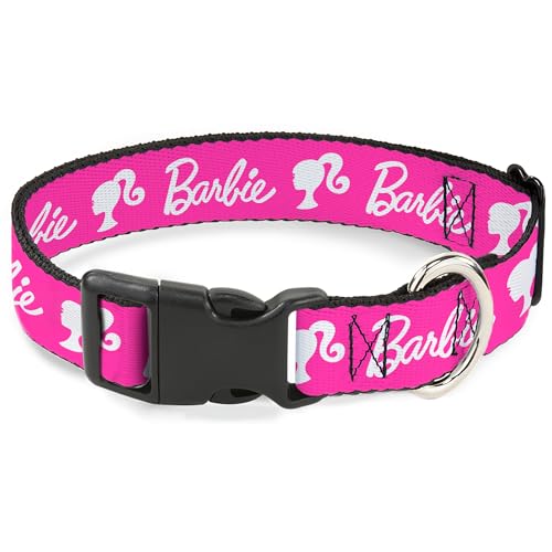 Mattel Hundehalsband mit Kunststoffschnalle, Schnellverschluss, leicht verstellbar, Barbie-Logo und Silhouette, Hot Pink White, 50,8 bis 78,9 cm, 3,8 cm breit von Buckle-Down